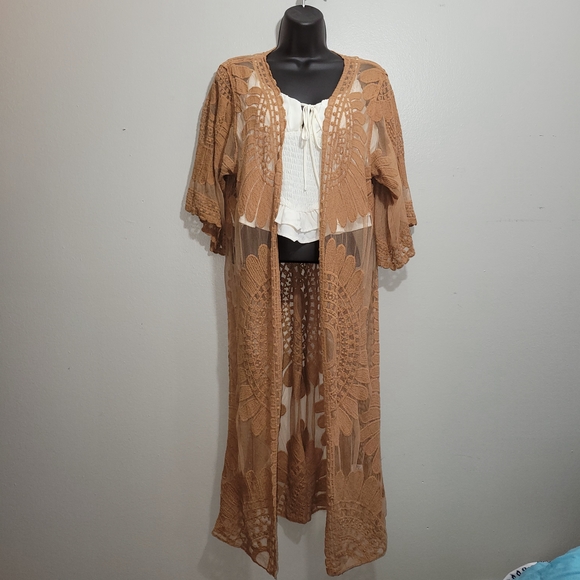 Rebellion Other - Bohemian Tan Lace Kimono Size S